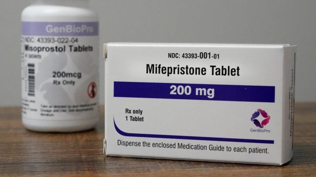 Medical educational image showing medicines used for medication abortion pill