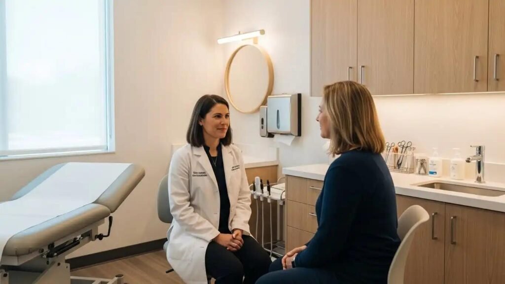 Patient consulting a doctor about symptoms and follow-up care